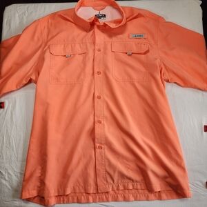 Habit Men's Bright Orange, Short Sleeve Fishing Shirt With 40+ UV Protection